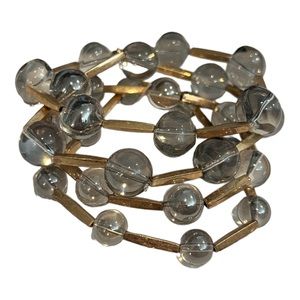 377. NEW Four Strand Clear Gray W/ Brass Long Beaded Bracelet NWT